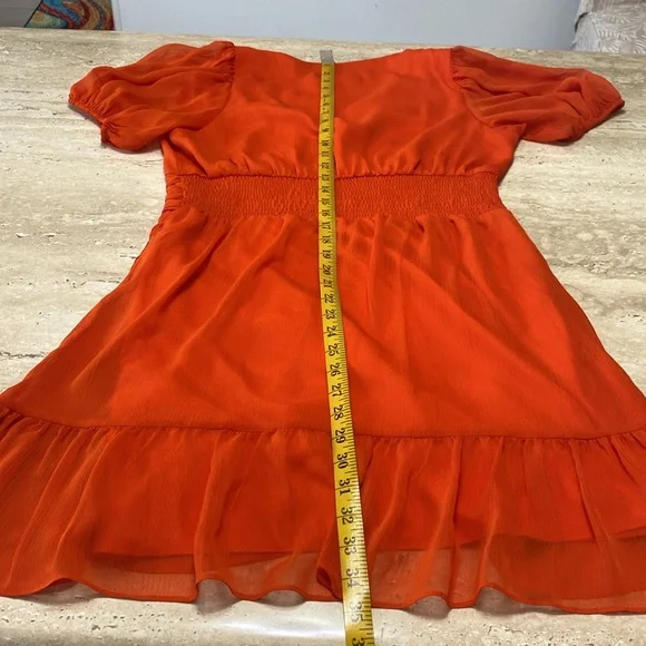 NWOT Express Orange Pull On dress, no zippers, no flaws, measurements in photos - Picture 9 of 12